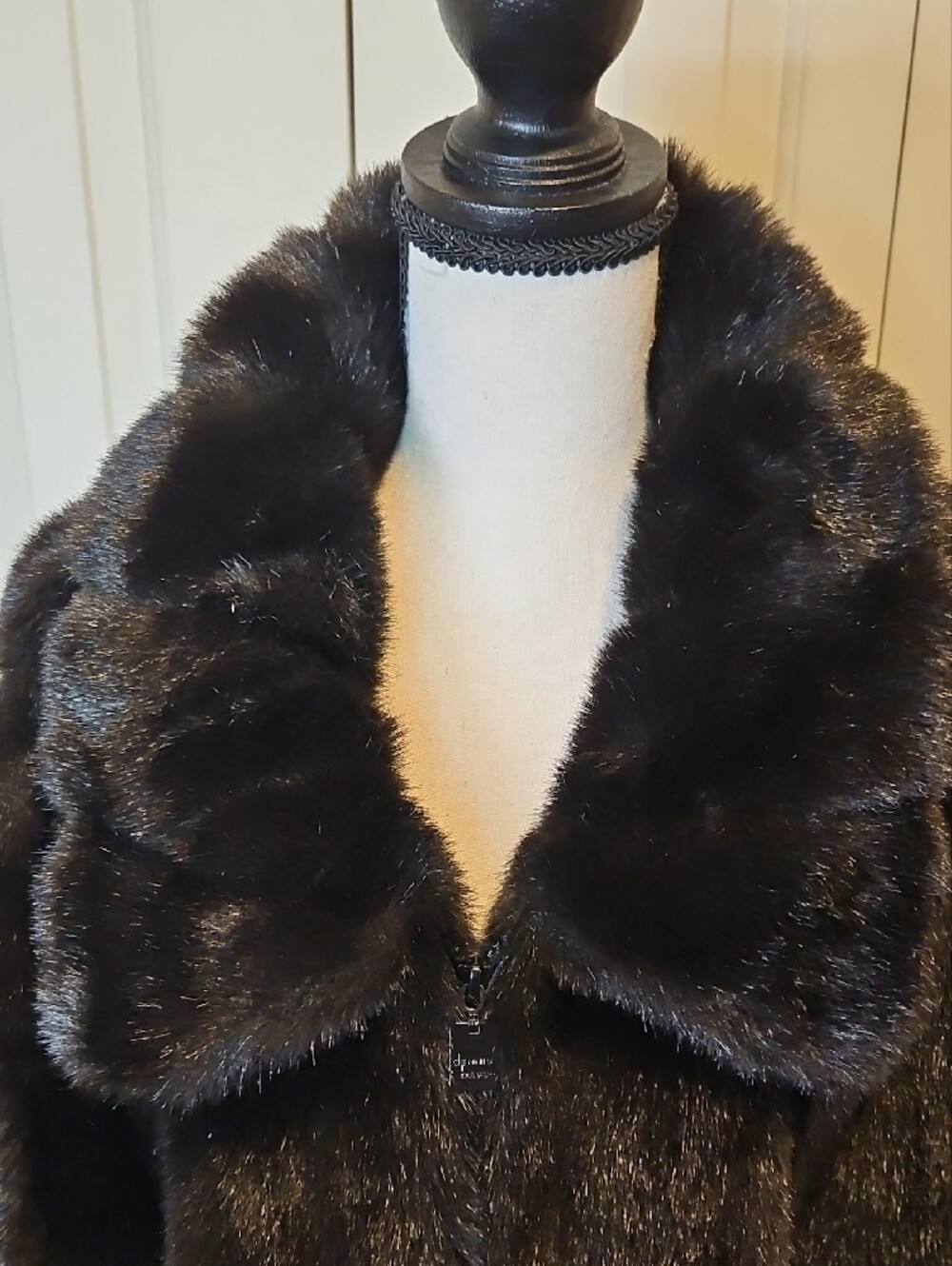 Dennis basso Black Faux Fur Coat with Plush Collar 3X - Picture 3 of 15